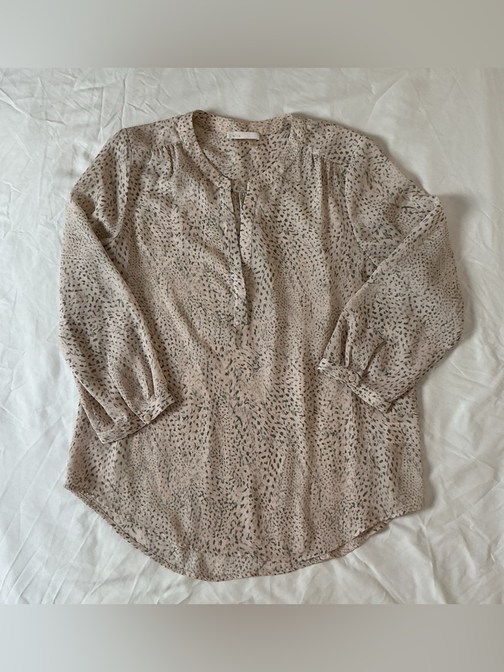 Dalia Collection Abstract Animal Print Split Neck Blouse S